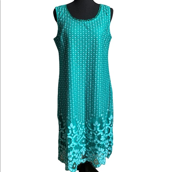 Isaac Mizrahi Green Petite Engineered Bi-Color Lace Midi Dress Size M/P - Picture 3 of 16